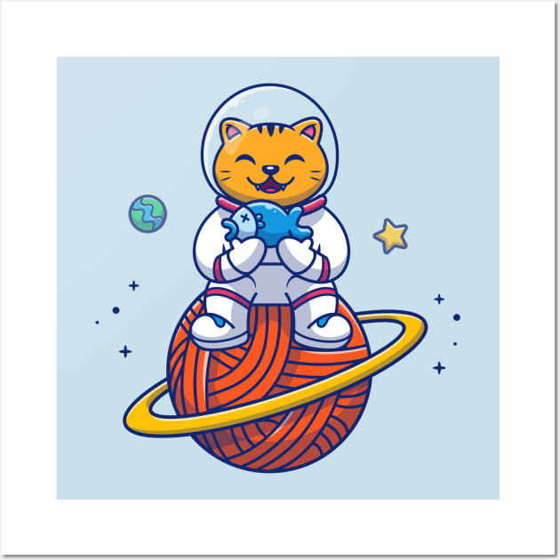 Cat Astronaut Sitting On Planet Wall Art by Catalyst Labs